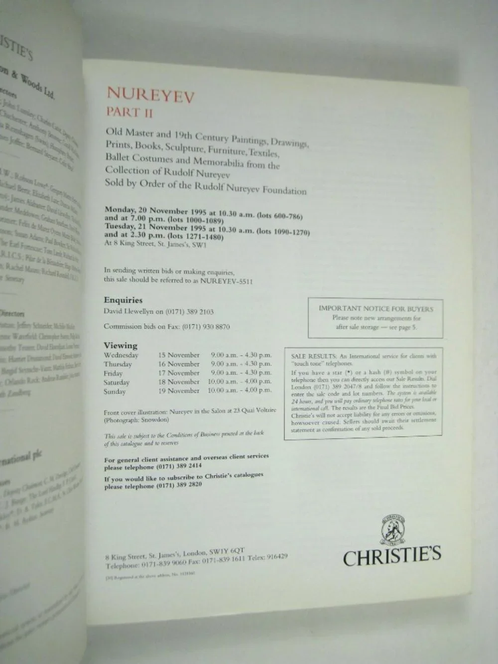 Christies Auction Catalog Nureyev Part II Paperback 1995 London Paintings